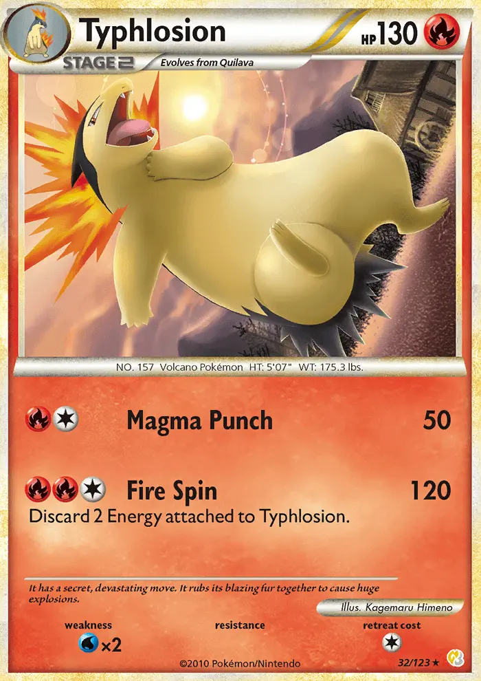 Typhlosion Rare Pokemon card #32 from HeartGold SoulSilver