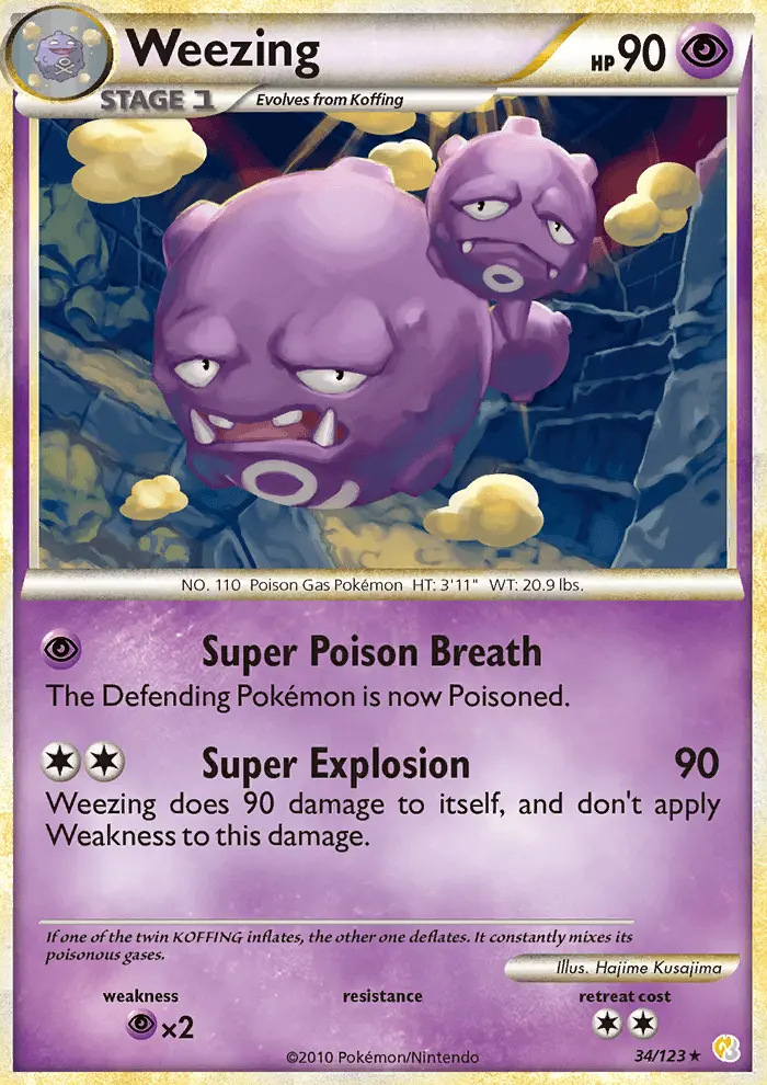 Weezing Rare Pokemon card #34 from HeartGold SoulSilver