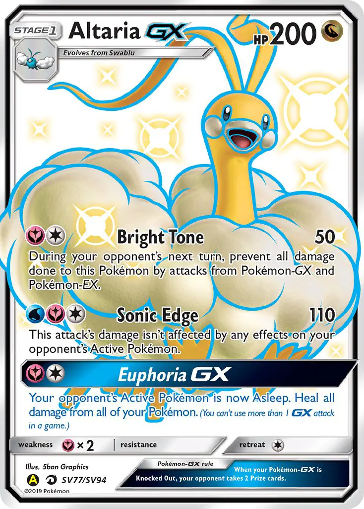 Altaria-GX Shiny rare Pokemon card #SV77 from Hidden Fates Shiny Vault