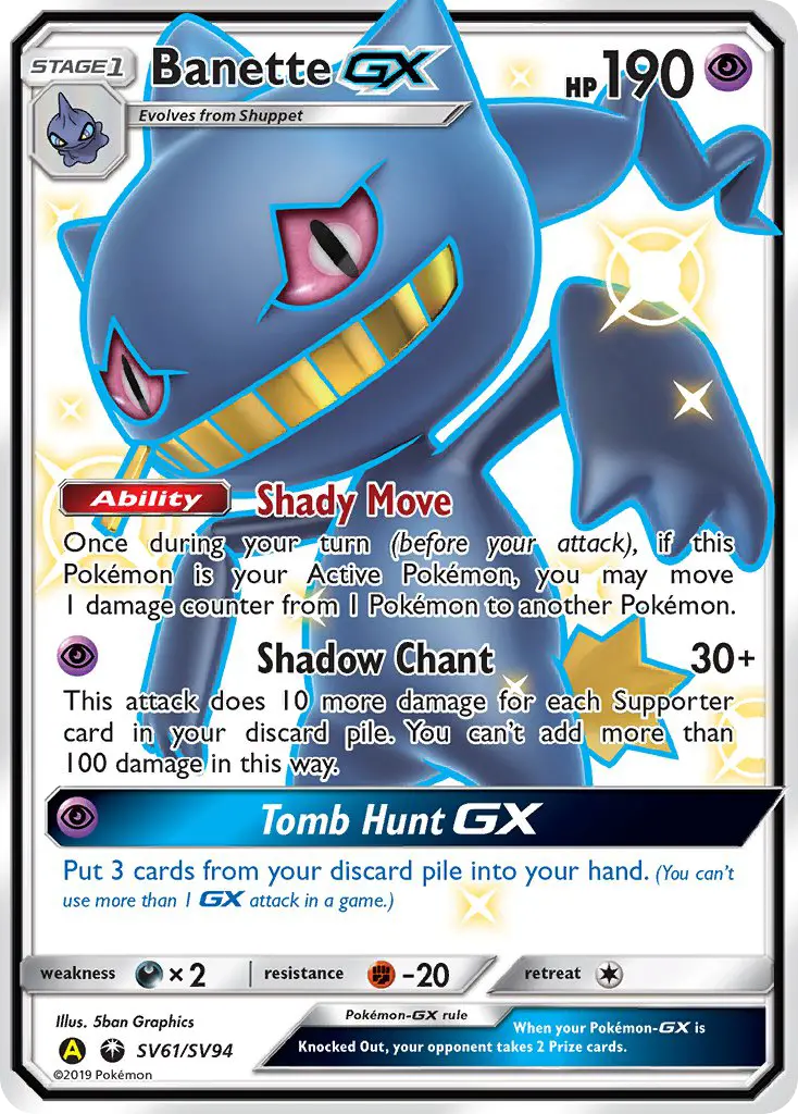 Banette-GX Shiny rare Pokemon card #SV61 from Hidden Fates Shiny Vault