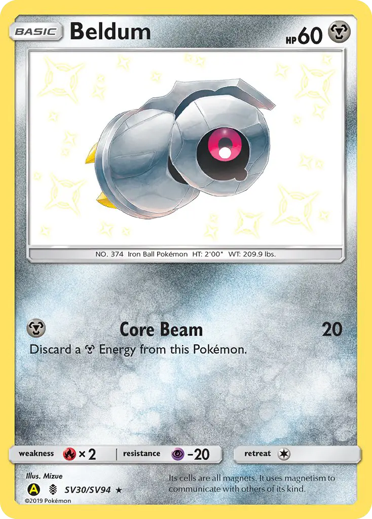 Beldum Shiny rare Pokemon card #SV30 from Hidden Fates Shiny Vault