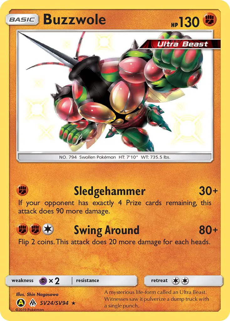 Buzzwole Shiny rare Pokemon card #SV24 from Hidden Fates Shiny Vault