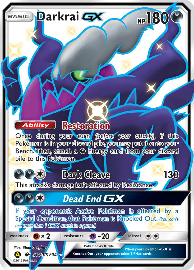 Darkrai-GX Shiny rare Pokemon card #SV70 from Hidden Fates Shiny Vault