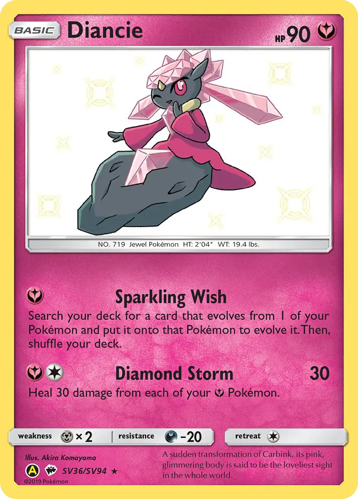 Diancie Shiny rare Pokemon card #SV36 from Hidden Fates Shiny Vault