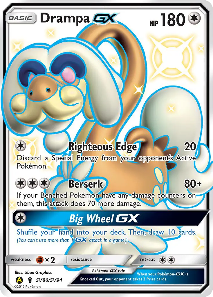 Drampa-GX Shiny rare Pokemon card #SV80 from Hidden Fates Shiny Vault