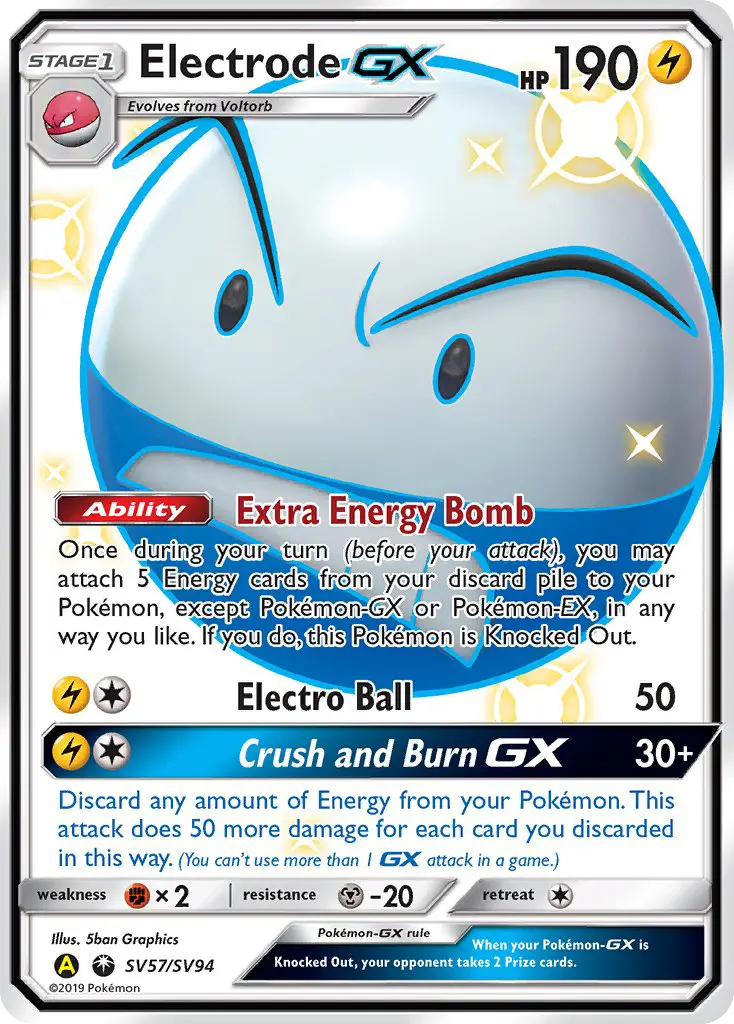 Electrode-GX Shiny rare Pokemon card #SV57 from Hidden Fates Shiny Vault