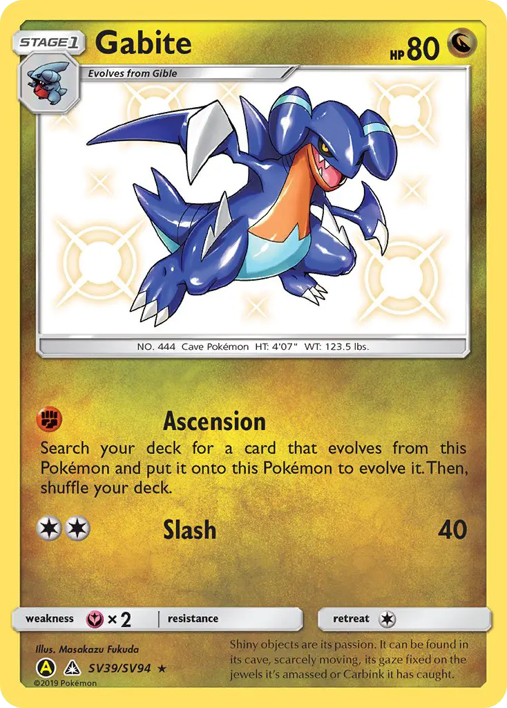 Gabite Shiny rare Pokemon card #SV39 from Hidden Fates Shiny Vault