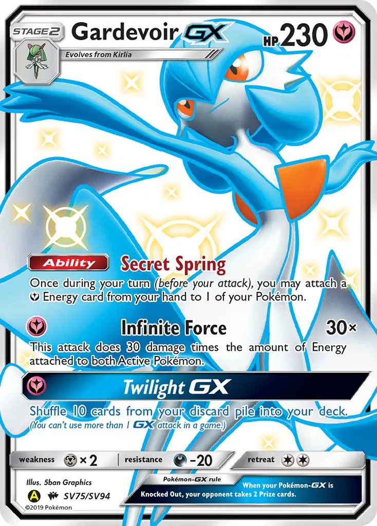 Gardevoir-GX Shiny rare Pokemon card #SV75 from Hidden Fates Shiny Vault