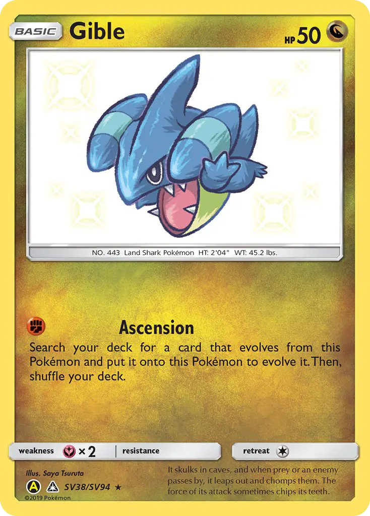 Gible Shiny rare Pokemon card #SV38 from Hidden Fates Shiny Vault