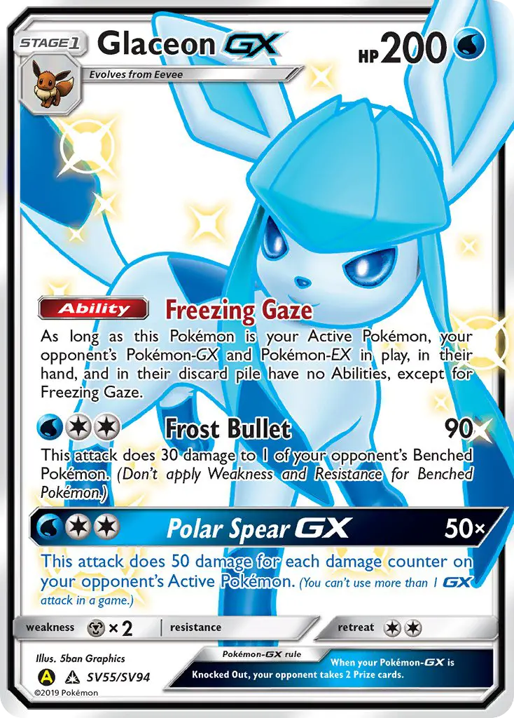 Glaceon-GX Shiny rare Pokemon card #SV55 from Hidden Fates Shiny Vault