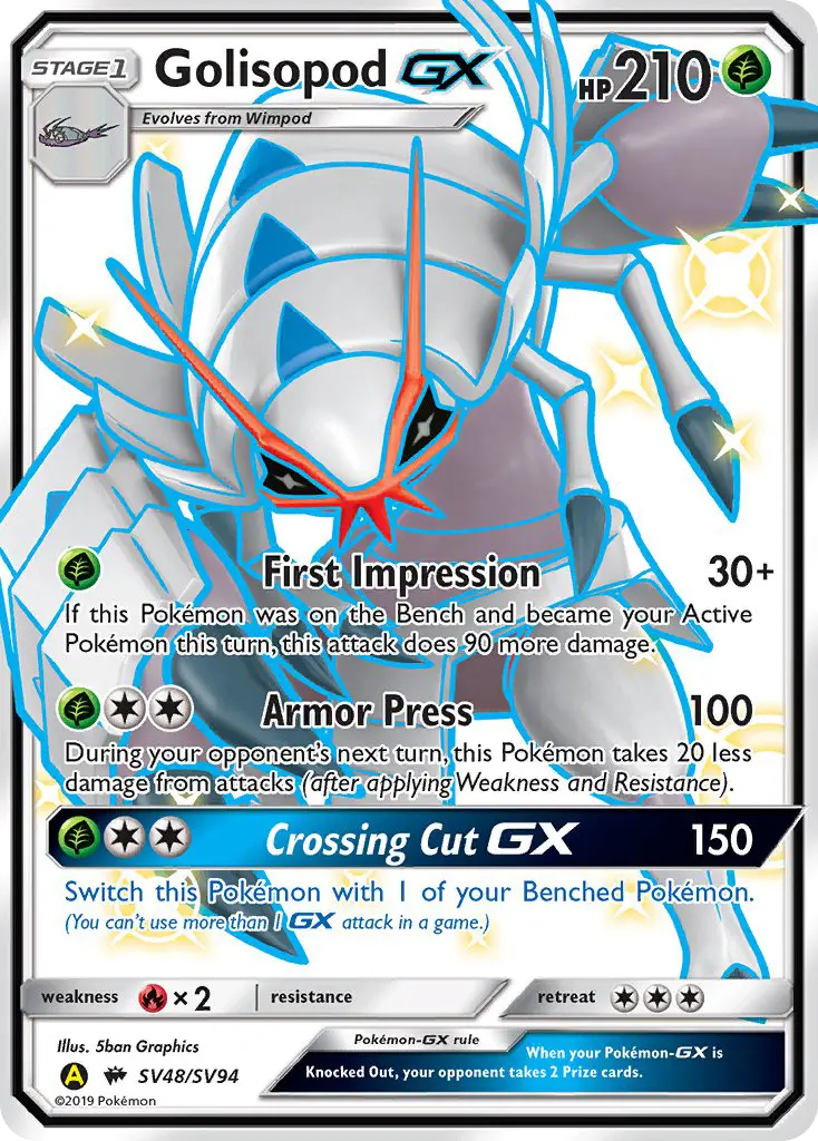 Golisopod-GX Shiny rare Pokemon card #SV48 from Hidden Fates Shiny Vault