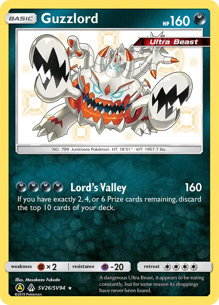 Guzzlord Shiny rare Pokemon card #SV26 from Hidden Fates Shiny Vault