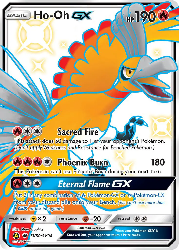 Ho-Oh-GX Shiny rare Pokemon card #SV50 from Hidden Fates Shiny Vault
