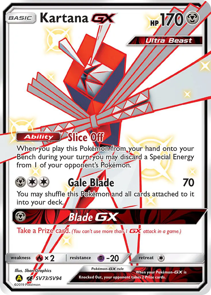 Kartana-GX Shiny rare Pokemon card #SV73 from Hidden Fates Shiny Vault
