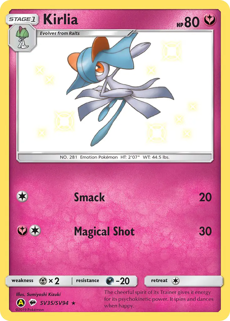Kirlia Shiny rare Pokemon card #SV35 from Hidden Fates Shiny Vault