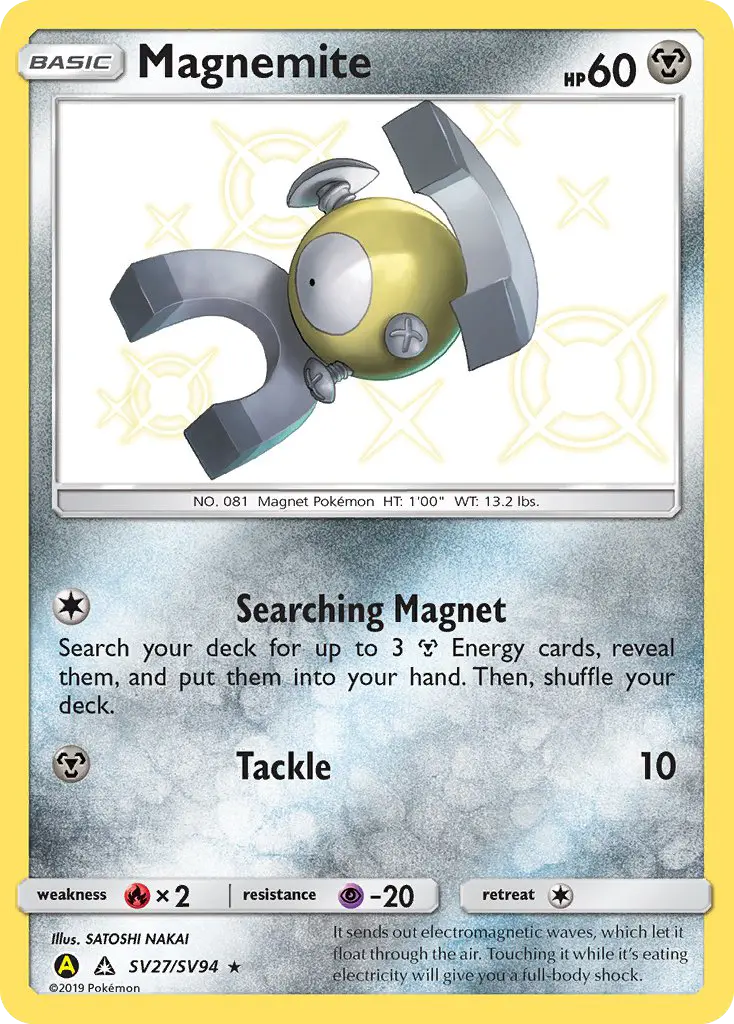 Magnemite Shiny rare Pokemon card #SV27 from Hidden Fates Shiny Vault