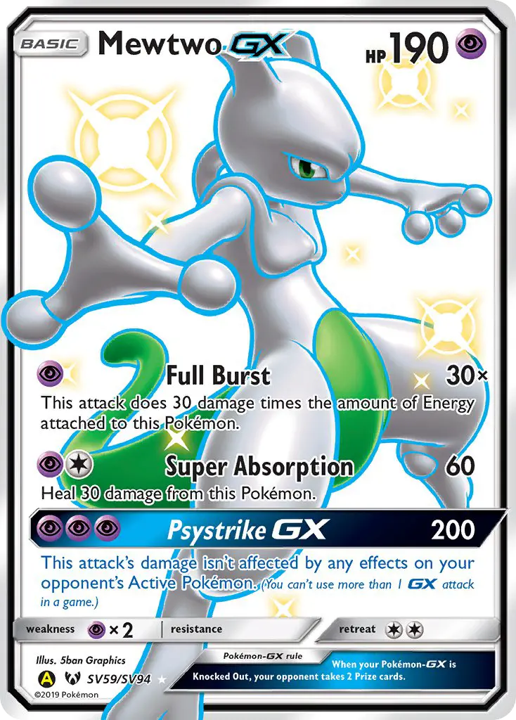 Mewtwo-GX Shiny rare Pokemon card #SV59 from Hidden Fates Shiny Vault