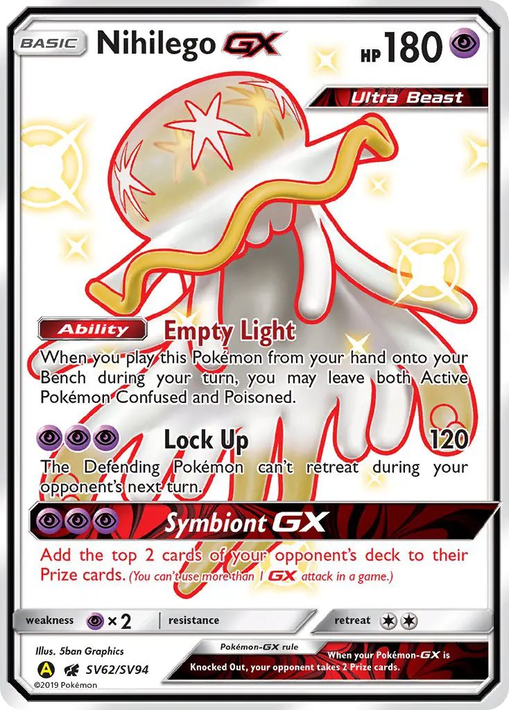 Nihilego-GX Shiny rare Pokemon card #SV62 from Hidden Fates Shiny Vault