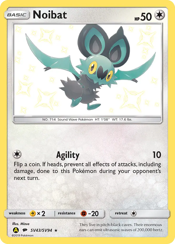 Noibat Shiny rare Pokemon card #SV43 from Hidden Fates Shiny Vault