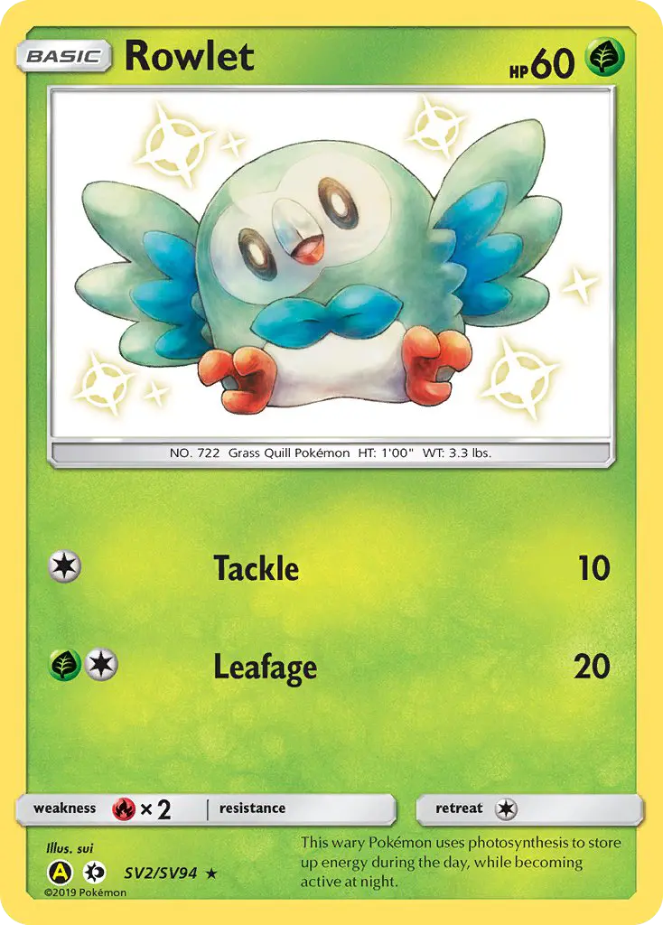 Rowlet Shiny rare Pokemon card #SV2 from Hidden Fates Shiny Vault