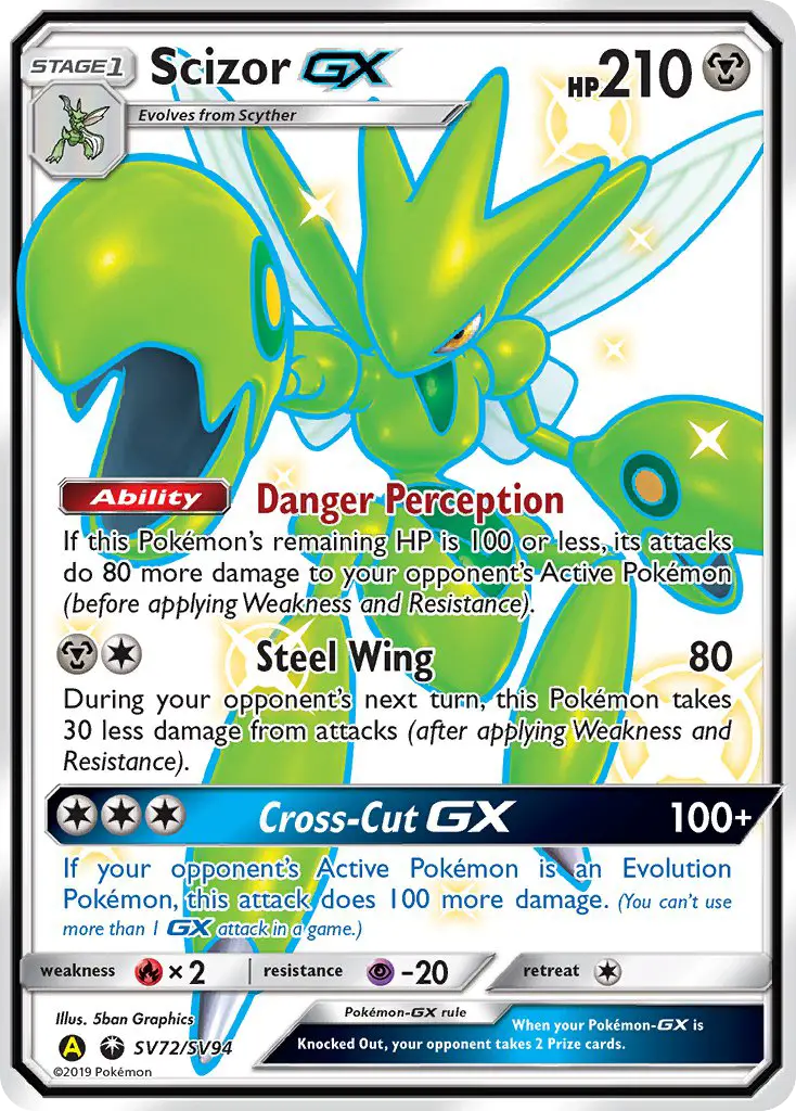 Scizor-GX Shiny rare Pokemon card #SV72 from Hidden Fates Shiny Vault