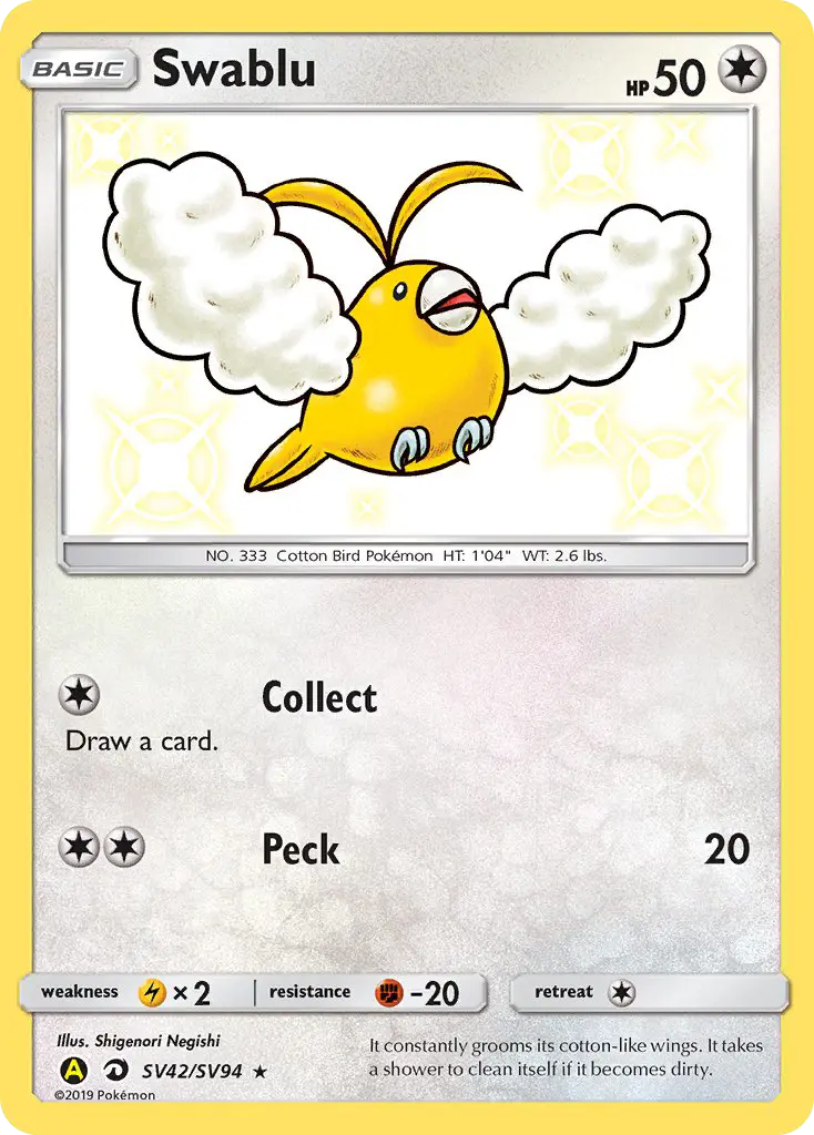 Swablu Shiny rare Pokemon card #SV42 from Hidden Fates Shiny Vault