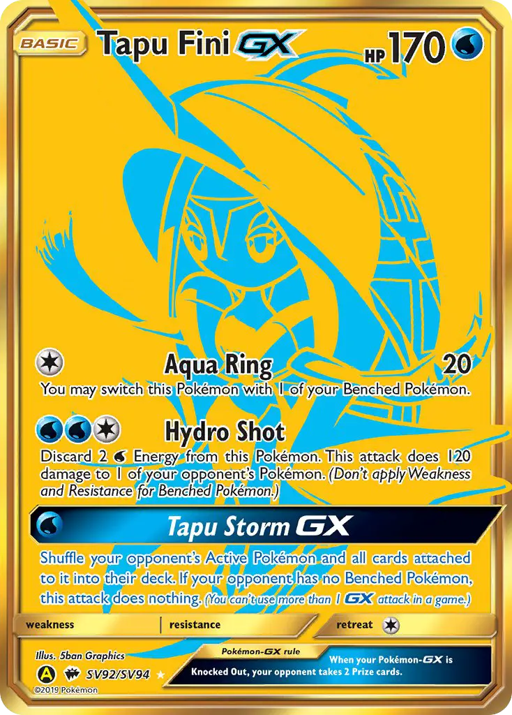 Tapu Fini-GX Secret Rare Pokemon card #SV92 from Hidden Fates Shiny Vault
