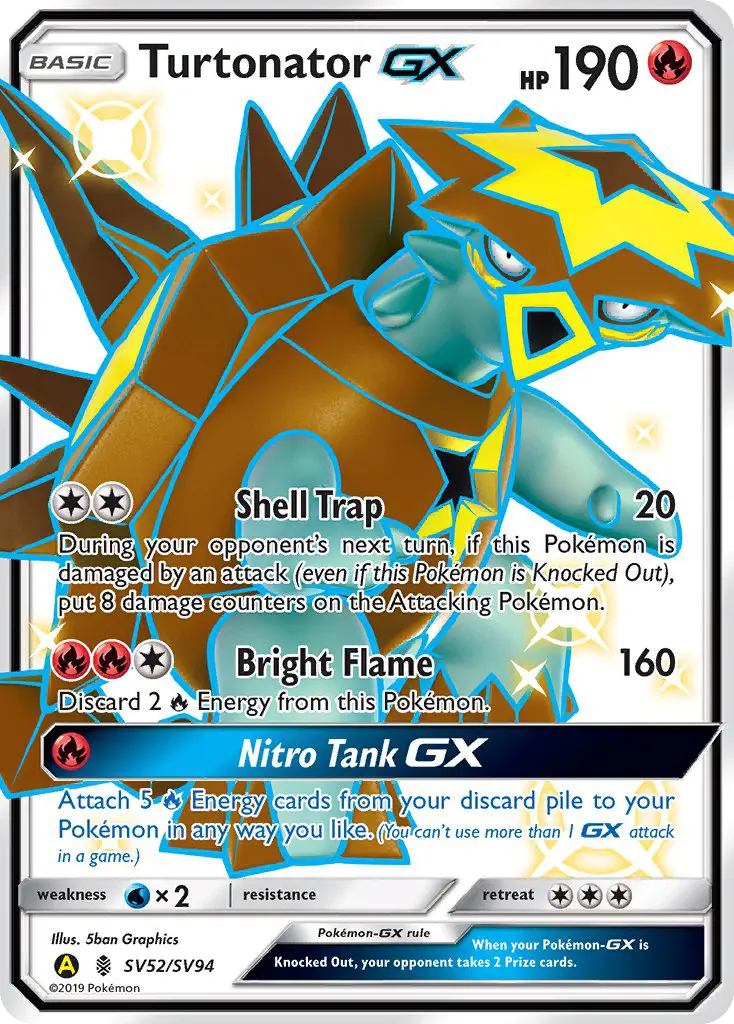 Turtonator-GX Shiny rare Pokemon card #SV52 from Hidden Fates Shiny Vault