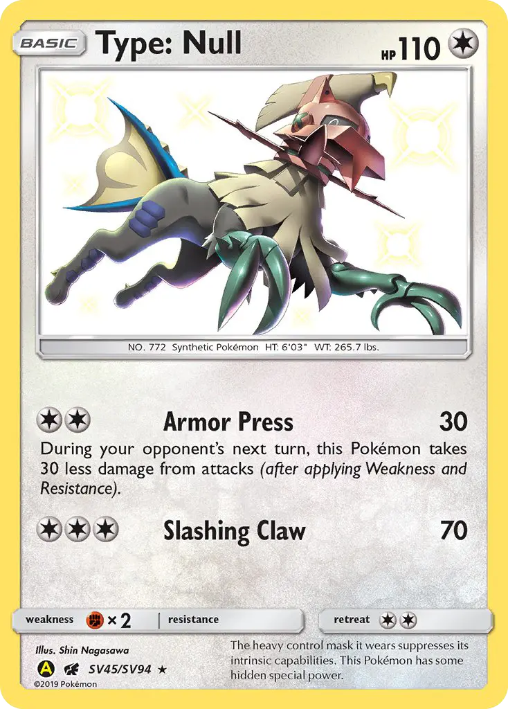 Type: Null Shiny rare Pokemon card #SV45 from Hidden Fates Shiny Vault