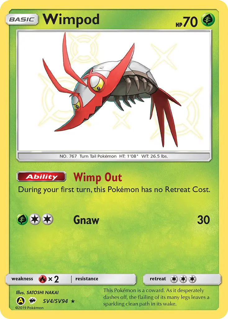 Wimpod Shiny rare Pokemon card #SV4 from Hidden Fates Shiny Vault