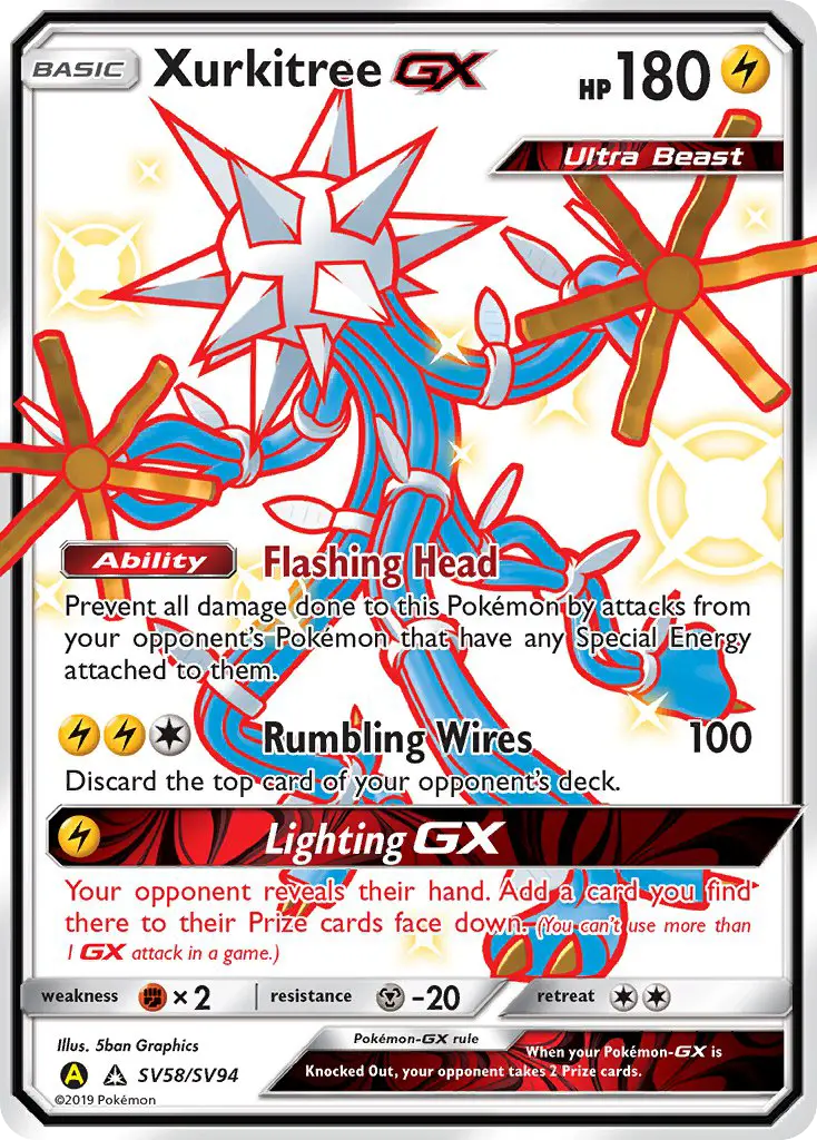 Xurkitree-GX Shiny rare Pokemon card #SV58 from Hidden Fates Shiny Vault