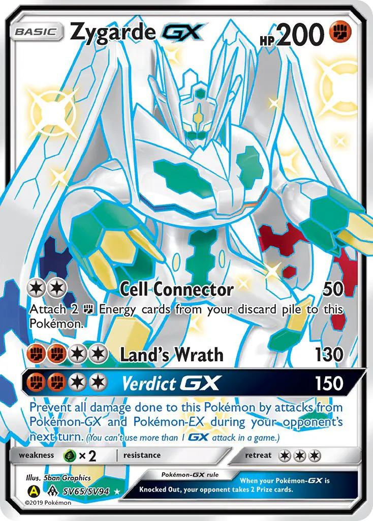 Zygarde-GX Shiny rare Pokemon card #SV65 from Hidden Fates Shiny Vault