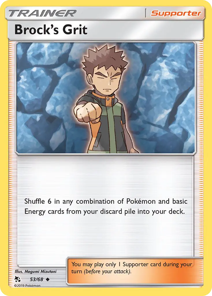 Brock’s Grit Uncommon Pokemon card #53 from Hidden Fates