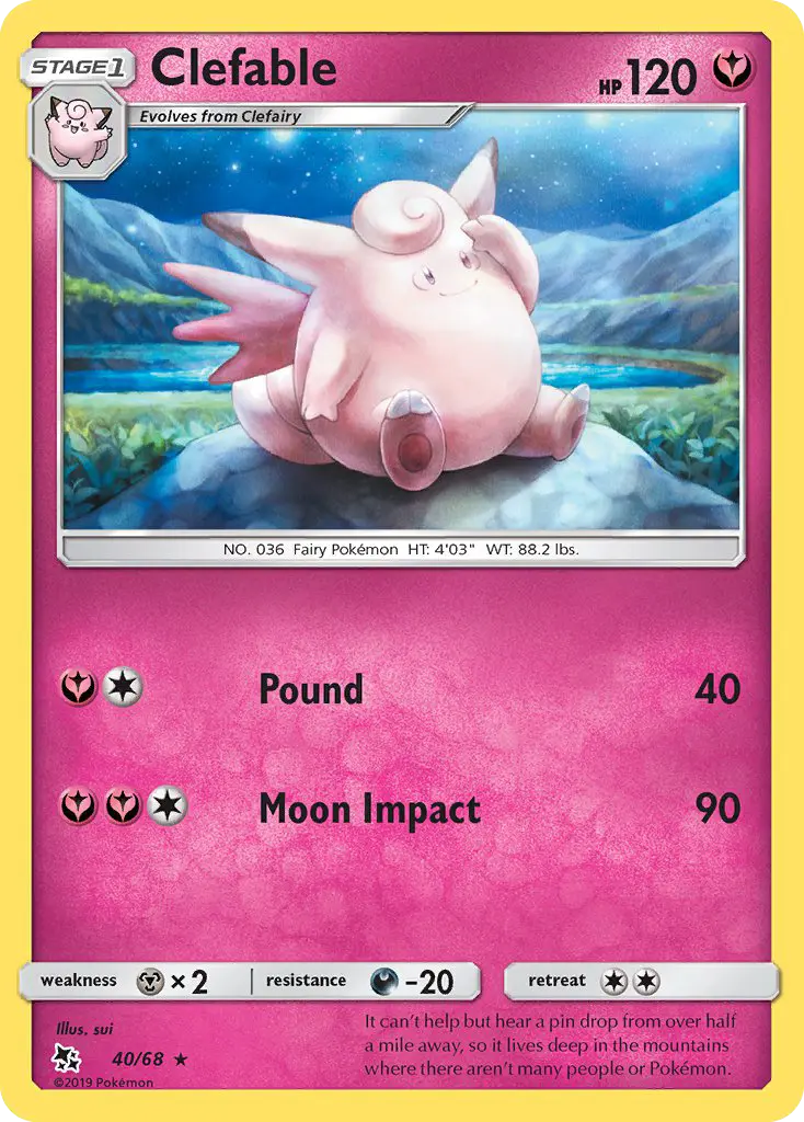 Clefable Rare Pokemon card #40 from Hidden Fates