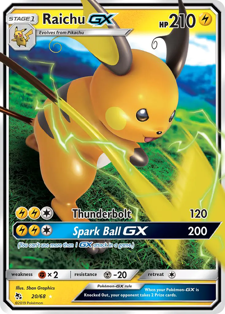 Raichu GX Ultra Rare Pokemon card #20 from Hidden Fates
