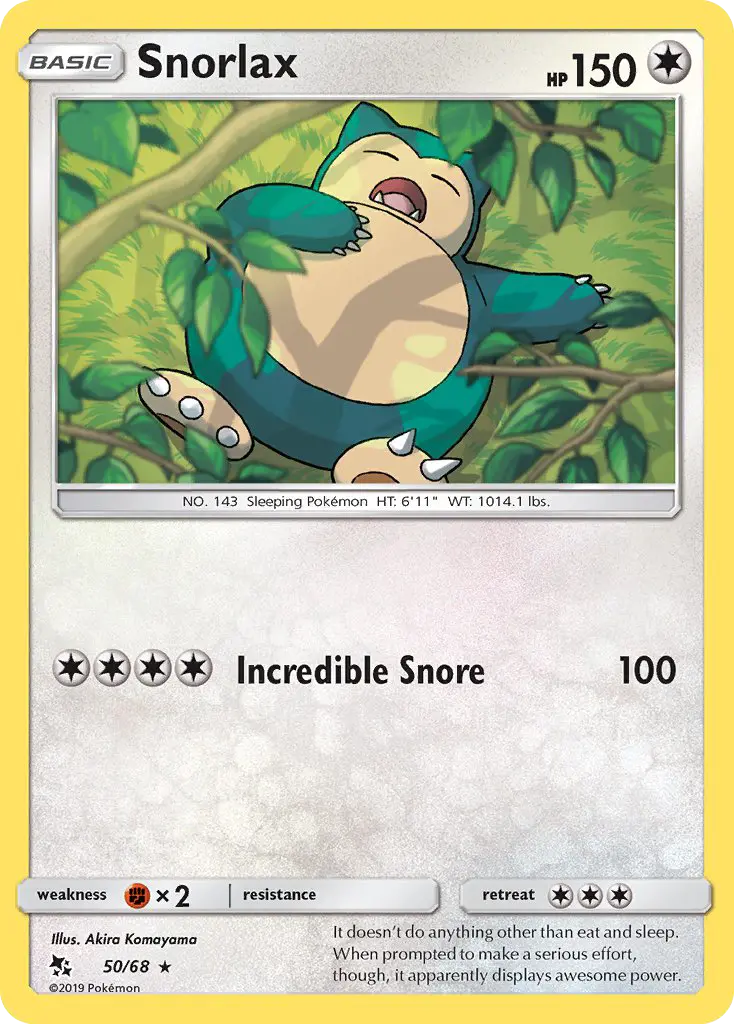 Snorlax Rare Pokemon card #50 from Hidden Fates