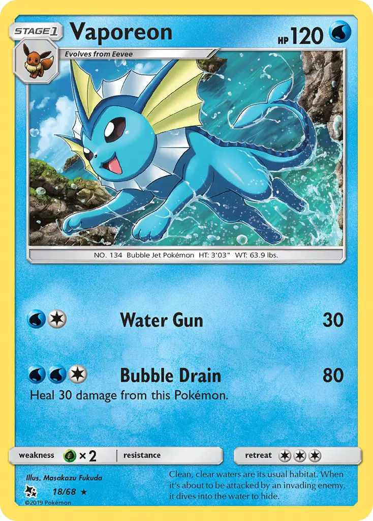 Vaporeon Rare Pokemon card #18 from Hidden Fates