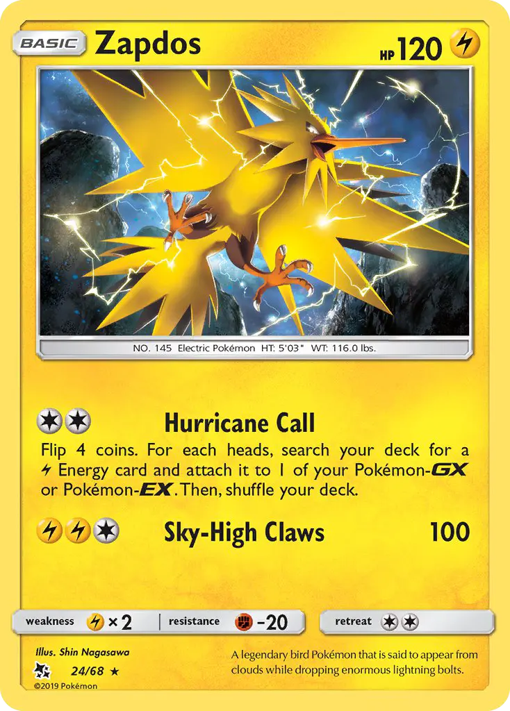 Zapdos Rare Pokemon card #24 from Hidden Fates