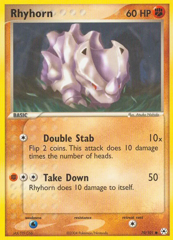 Rhyhorn Common Pokemon card #70 from Hidden Legends