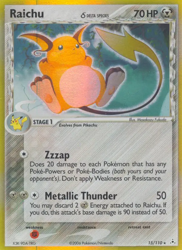 Raichu δ Rare Pokemon card #15 from Holon Phantoms