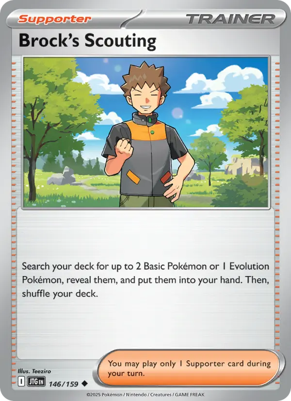 Brock's Scouting Uncommon Pokemon card #146 from Journey Together