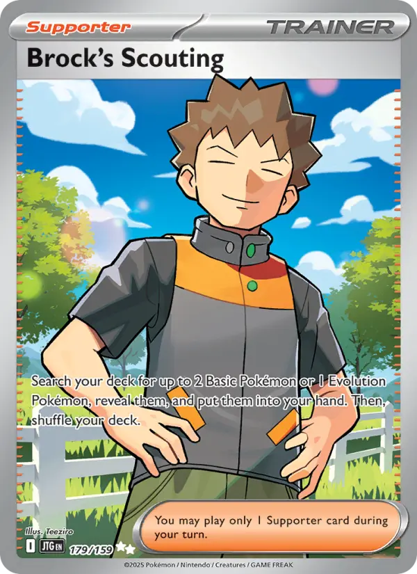 Brock's Scouting Ultra Rare Pokemon card #179 from Journey Together