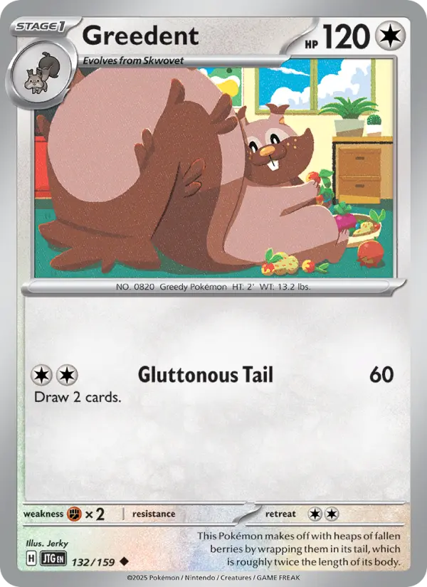 Greedent Uncommon Pokemon card #132 from Journey Together