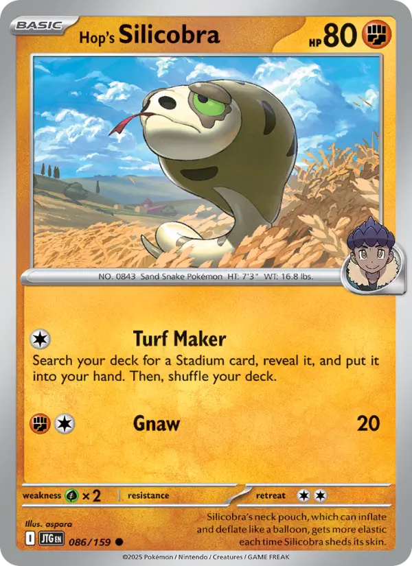 Hop's Silicobra Common Pokemon card #086 from Journey Together