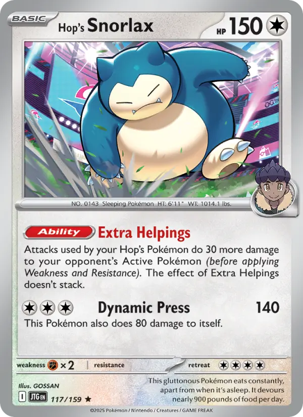Hop's Snorlax Rare Pokemon card #117 from Journey Together