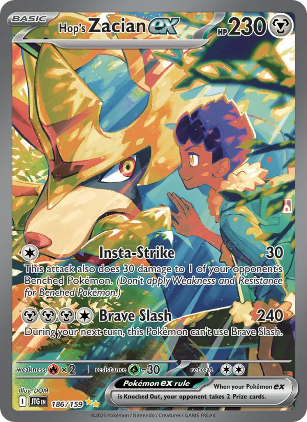 Hop's Zacian ex Special illustration rare Pokemon card #186 from Journey Together