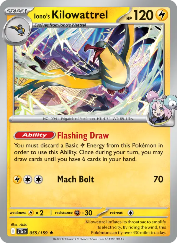Iono's Kilowattrel Rare Pokemon card #055 from Journey Together