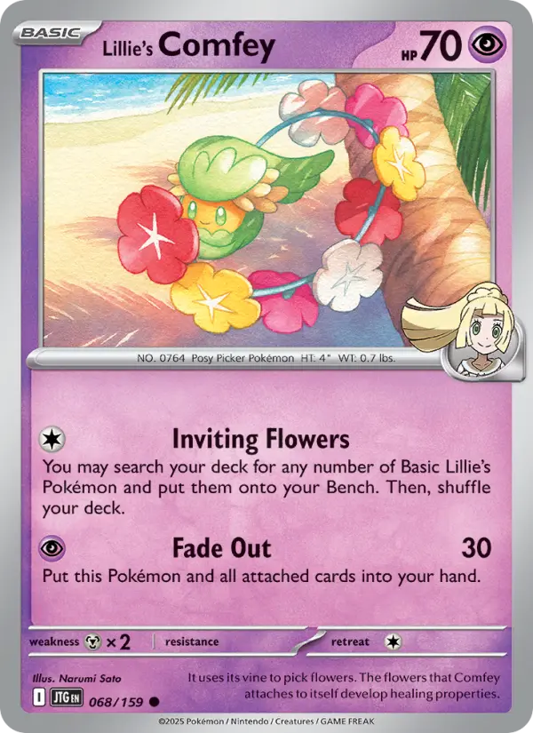 Lillie's Comfey Common Pokemon card #068 from Journey Together
