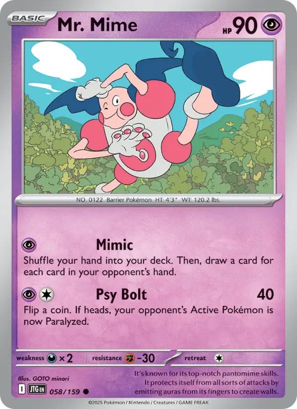 Mr. Mime Common Pokemon card #058 from Journey Together