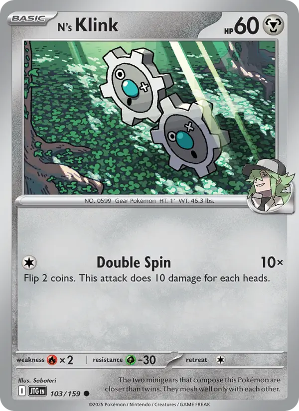 N's Klink Common Pokemon card #103 from Journey Together